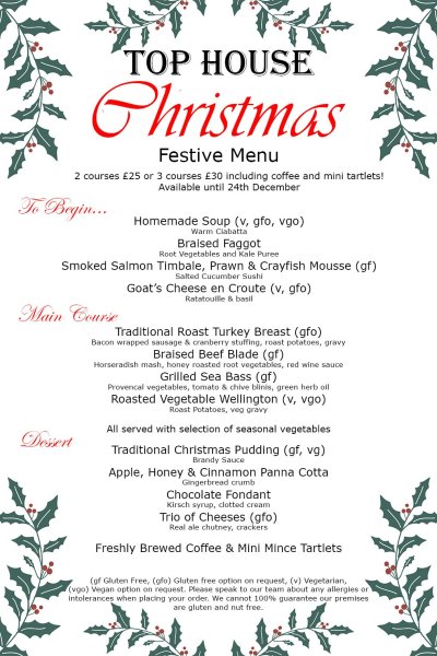 Top House Festive Dinner Menu